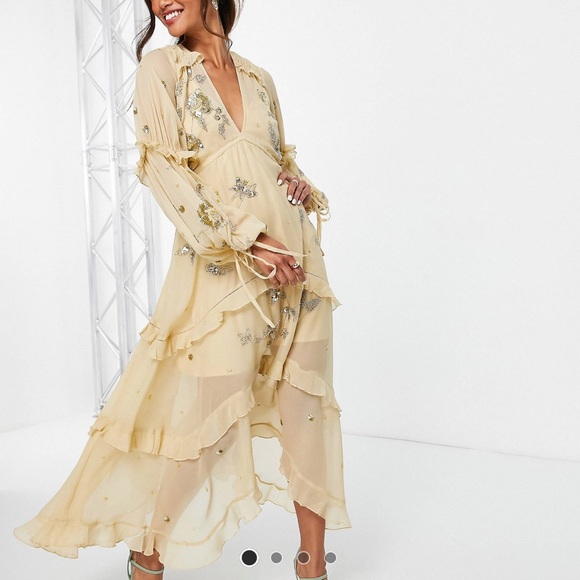 ASOS Dresses & Skirts - NWT ASOS Midi Dress w embellishment Gold Nude Sz 2